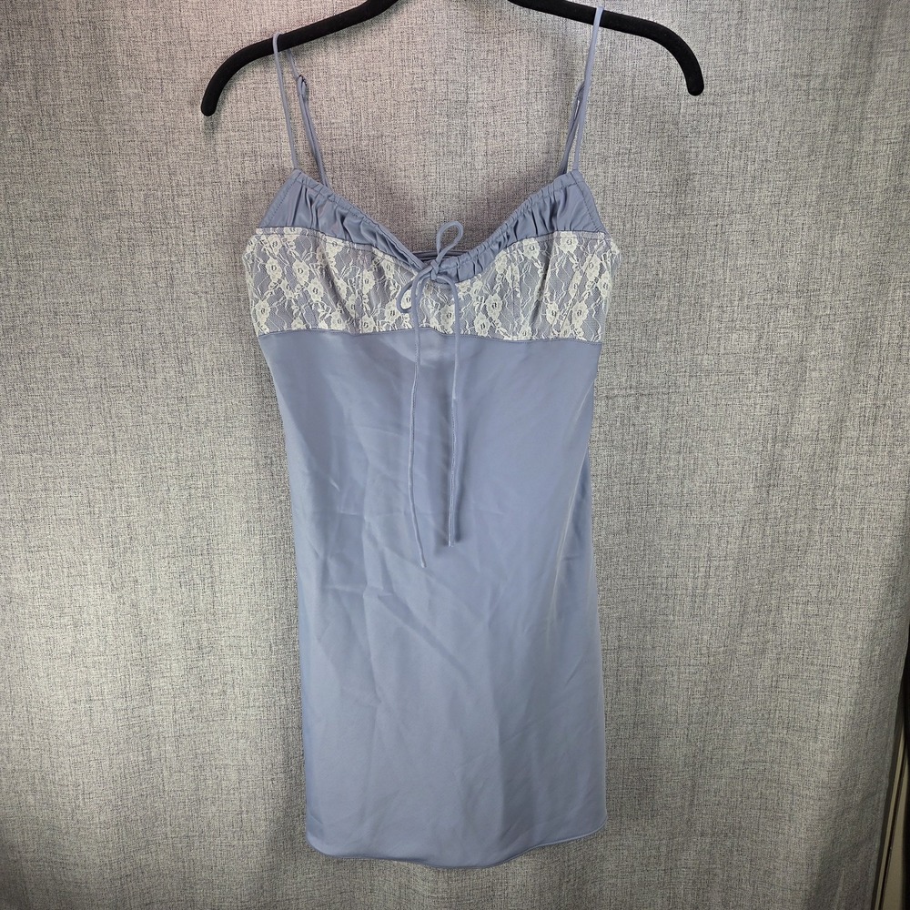 Urban Outfitters Blue Perrie Lace Inset Babydoll Mini Slip Dress Small Coquette